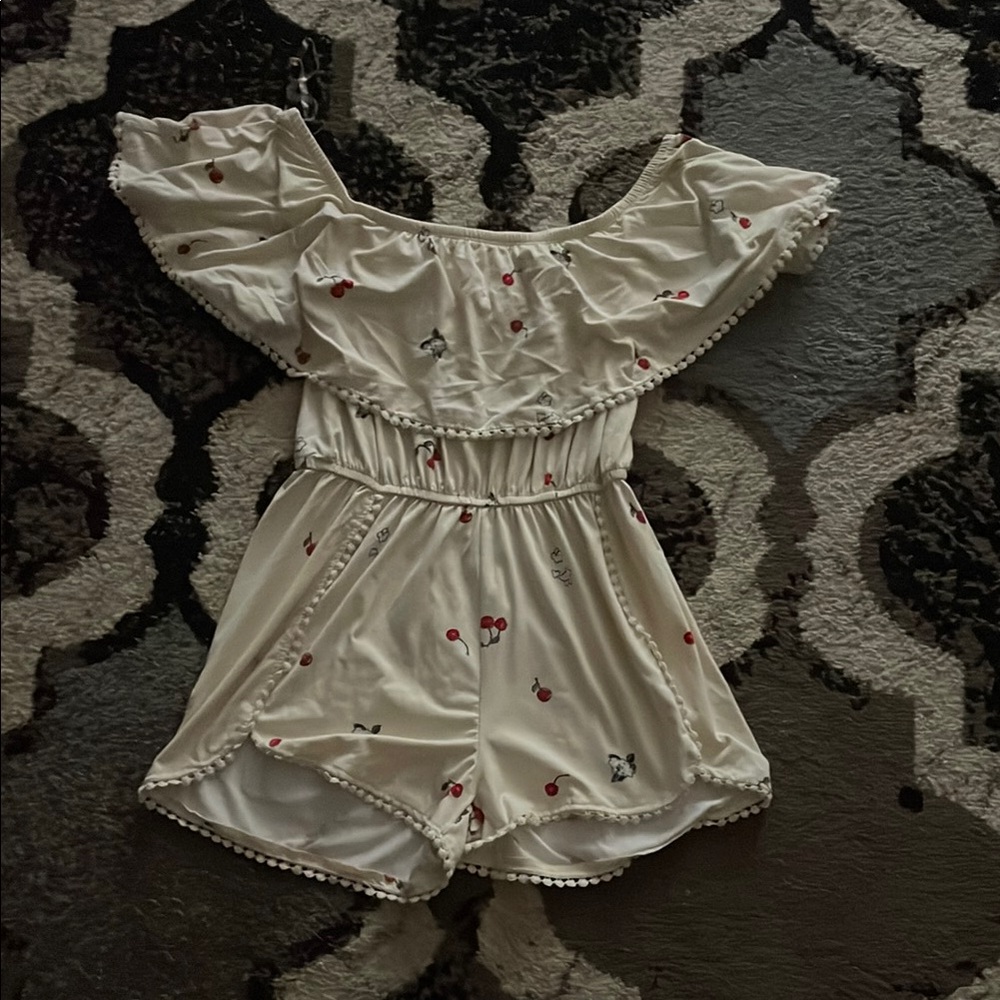 Cream Cherry Print Romper